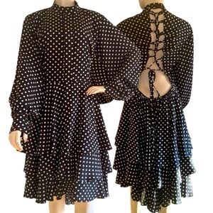 Corset Back Tiered Ruffle Polka Dot Dress